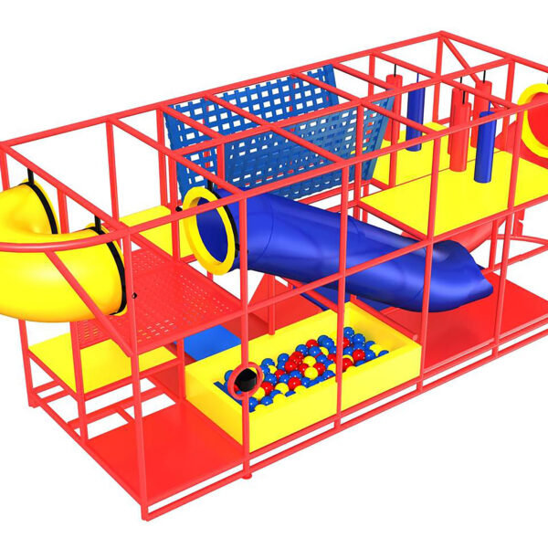 Compre o equipamento de recreação para ambientes internos GPS267 – (dimensões do equipamento de recreação para ambientes internos) 3 metros de altura x 9 metros de largura x 2,4 metros de profundidade.