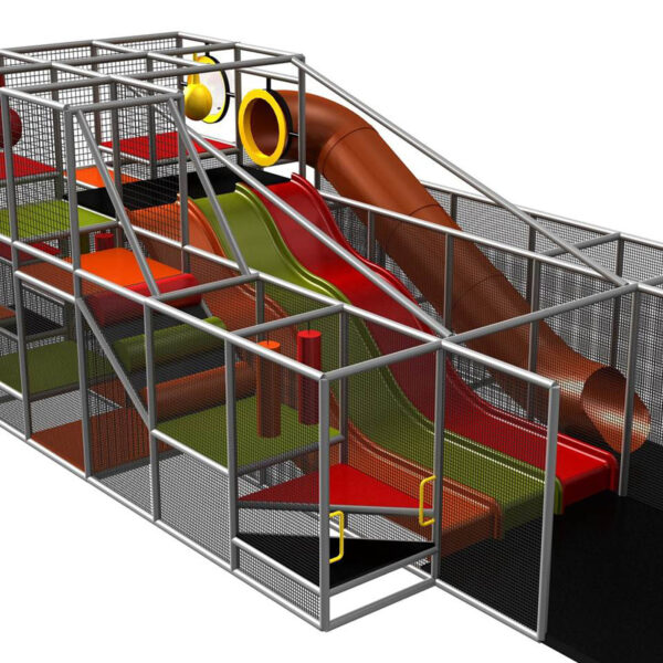Compre o equipamento de recreação infantil GPS52 – (dimensões do equipamento de recreação infantil) 3,6 m de altura x 4,8 m de largura x 8,5 m de comprimento.