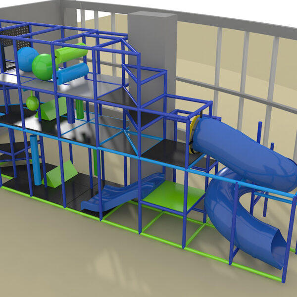 Parque infantil interior GPS956 – (Tamaño del sistema de juego interior) – 19 pies de alto x 32 pies de ancho x 6 pies.