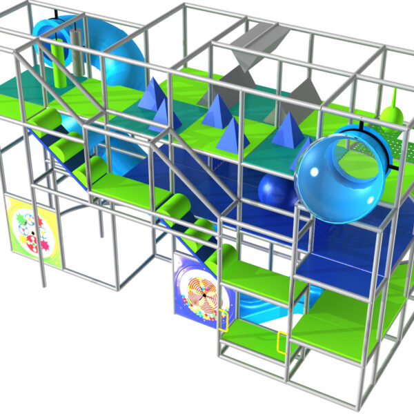 Parque infantil coberto GPS977 – 4,5 metros de altura x 3 metros de largura x 7,3 metros de comprimento.