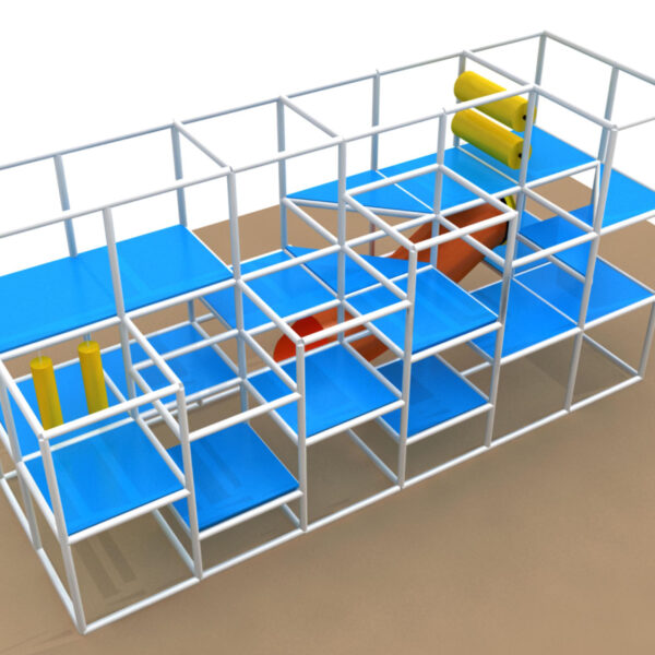 Parque infantil coberto GPS1000: 3,6 metros de altura x 7,3 metros de largura x 2,4 metros de profundidade.