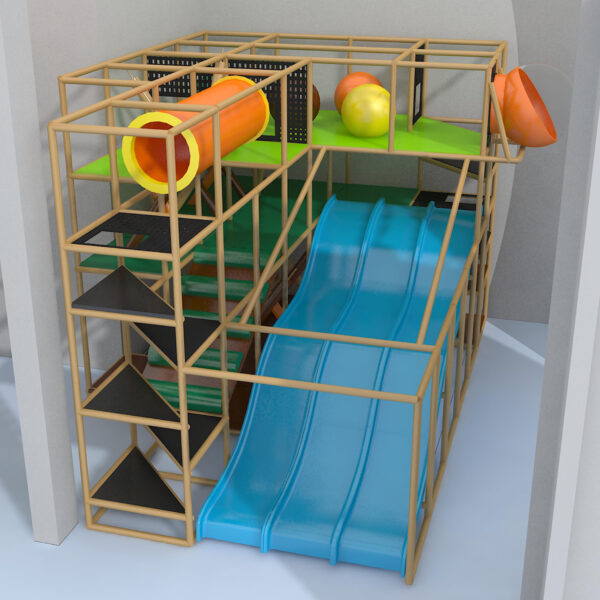 Parque infantil coberto GPS1001 – 4,5 metros de altura x 7,3 metros de largura x 4,9 metros.