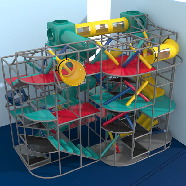 Parque infantil coberto GPS1009 – 7 metros de altura x 8,5 metros de largura x 6 metros de profundidade.