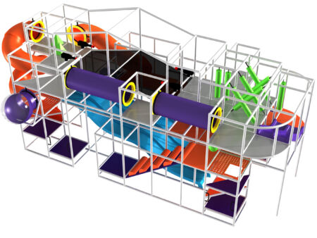 Parque infantil coberto GPS1028 - 5,8 m de altura x 4,9 m de largura x 13,1 m.