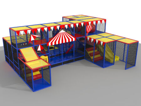 Parque infantil coberto GPS986 - 3,6 metros de altura x 8,5 metros de largura x 7,3 metros.