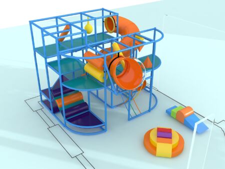 Parque infantil coberto GPS1039 - 4 metros de altura x 5 metros de largura x 3,7 metros de profundidade.