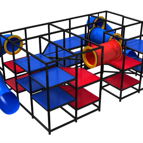 Parque infantil coberto GPS999 – 2,7 m de altura x 8,5 m de largura x 4,9 m.