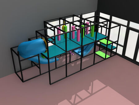 Parque infantil coberto GPS1047 - 3 metros de altura x 7,3 metros de largura x 2,4 metros de profundidade.