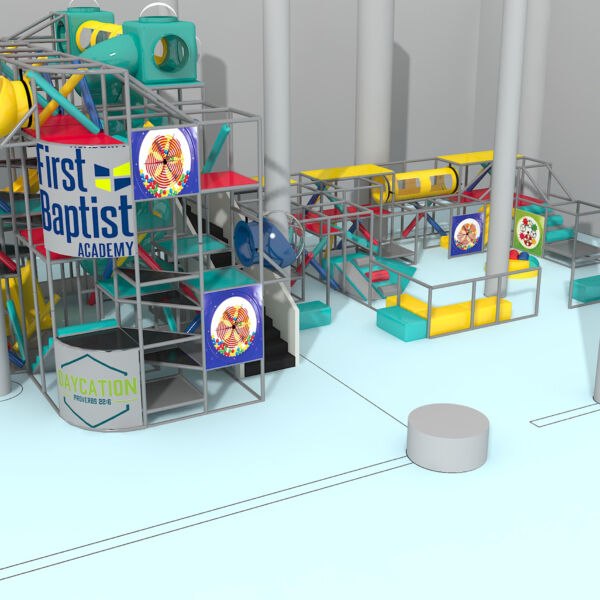 Parque infantil interior GPS1008 – 23 pies de alto x 58 pies de ancho x 24 pies.