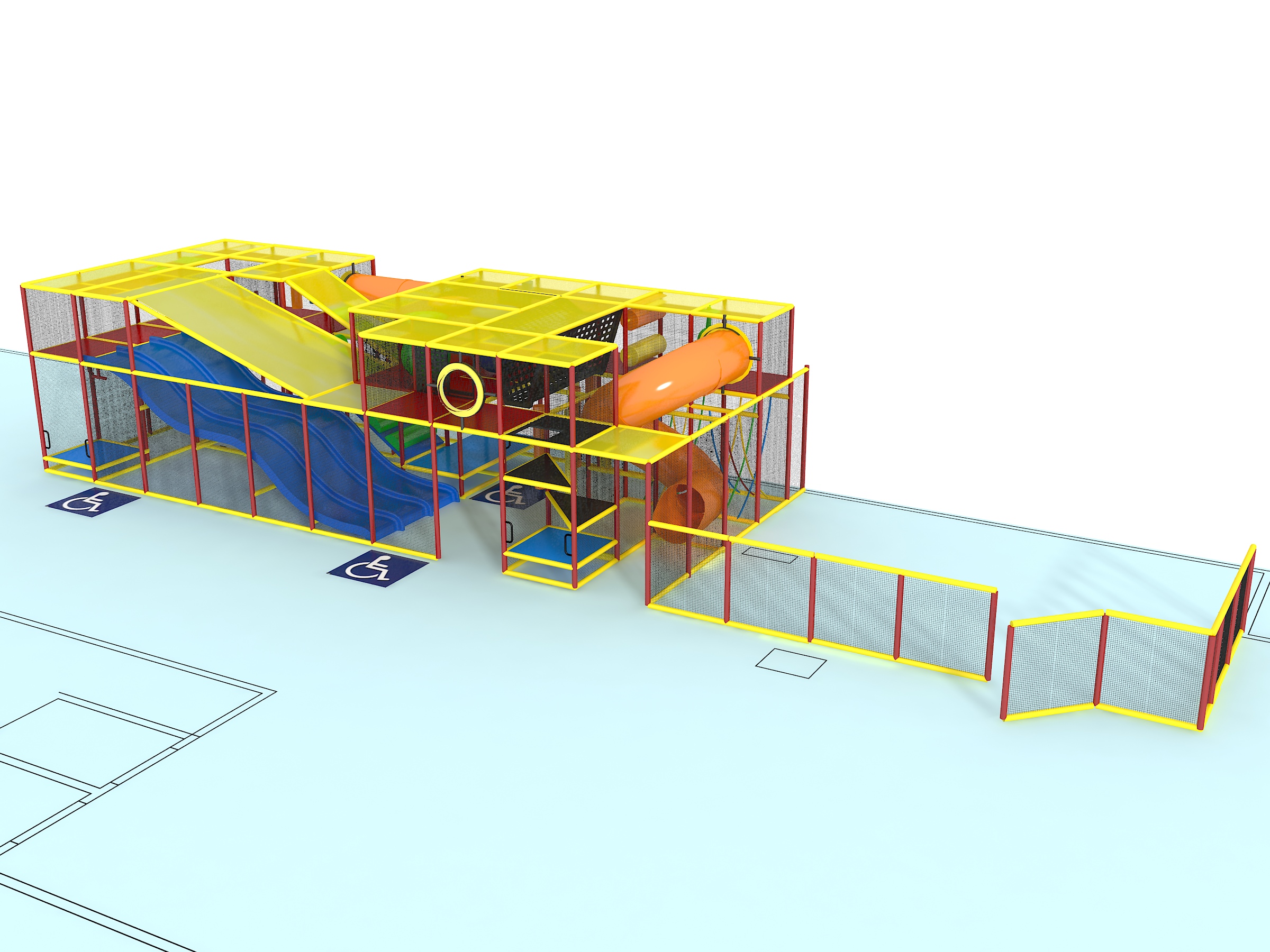 Parque infantil interior GPS1240 - 11 pies de alto x 64 pies de ancho x 16 pies.