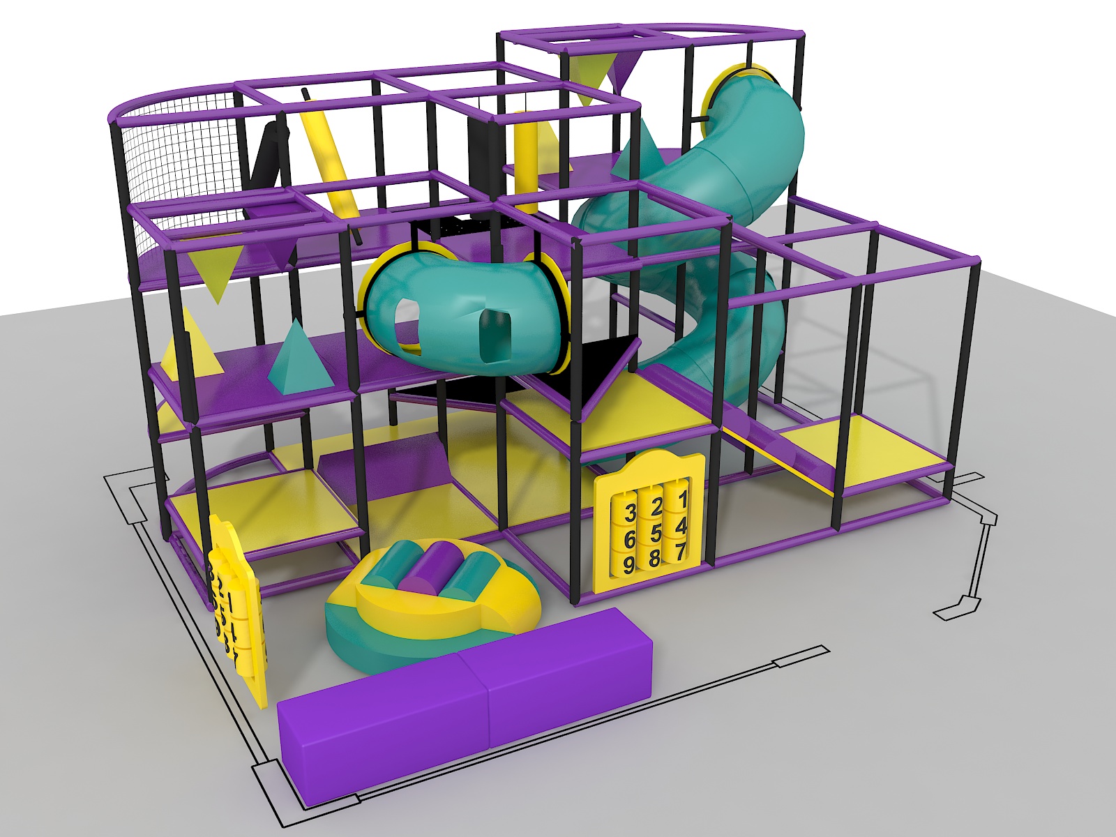 Parque infantil interior GPS 1216 - 3,6 m de alto x 3,6 m de ancho x 6 m de largo