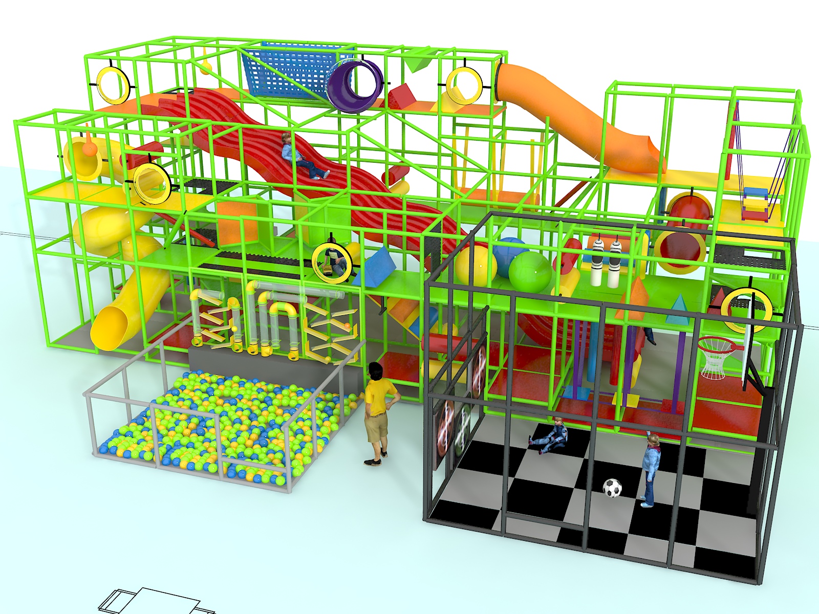 Parque infantil coberto GPS 1259 - 9,7 m de altura x 5,8 m de largura x 14,7 m de comprimento