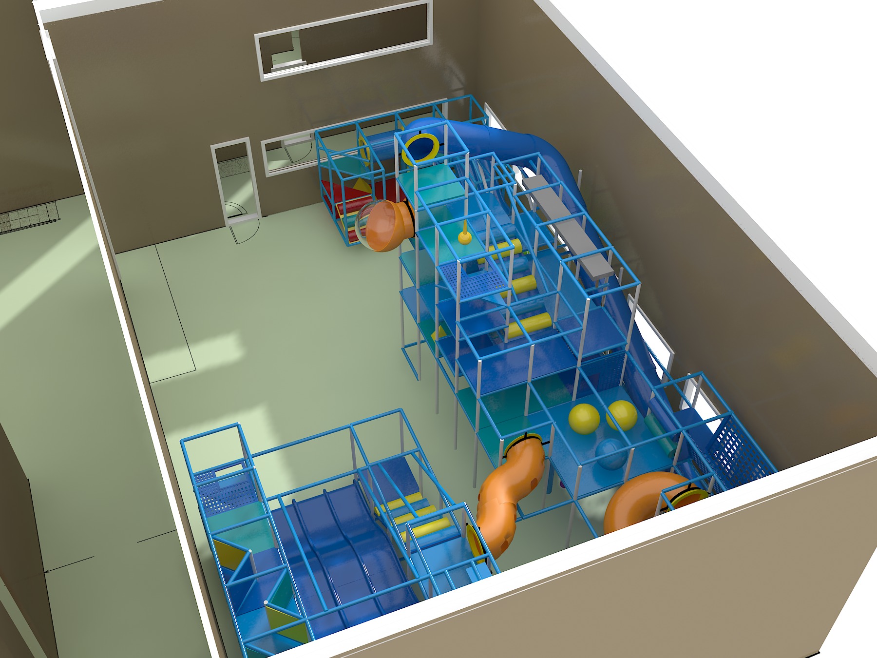 Parque infantil coberto GPS 1218 - 11 m (altura) x 7 m (largura) x 11 m (comprimento)