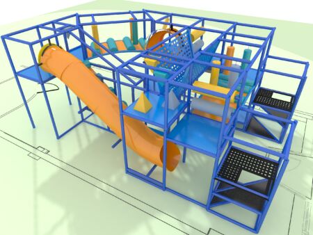Parque infantil interior GPS1202 - 11 pies de alto x 16 pies de ancho x 25 pies.
