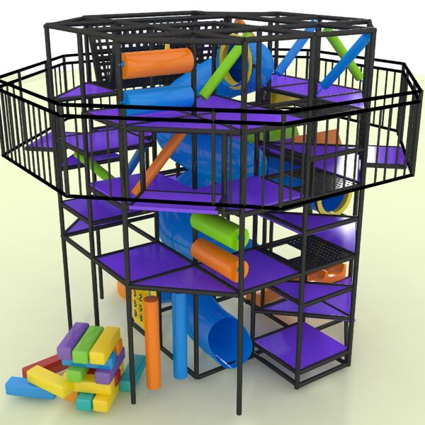 Torre de juegos para interiores GPS1213: 19 pies de alto x 16 pies de ancho x 16 pies.